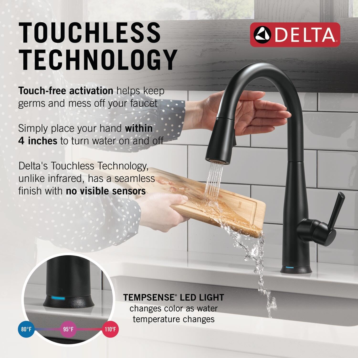 Delta Essa Touchless Kitchen Faucet with Touch Technology, Brushed Nickel Kitchen Sink Faucet with Pull Down Sprayer, Single Hole, Arctic Stainless 9113TL-AR-DST