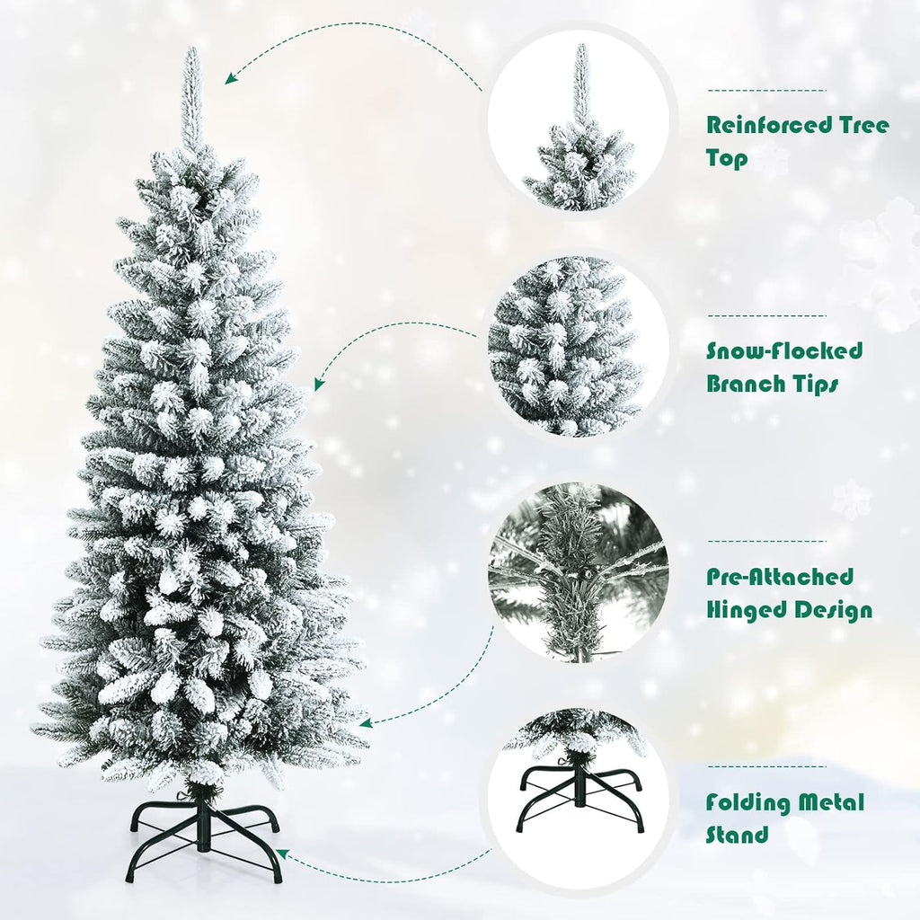 Goplus 7ft Artificial White Christmas Tree Xmas Pine Tree with Solid Metal Legs Perfect for Indoor and Outdoor Holiday Decoration