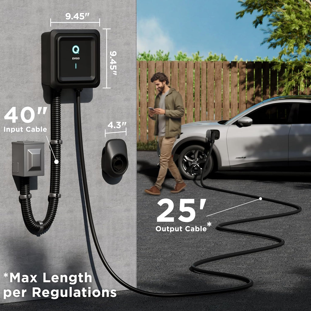 EVIQO Level 2 EV Charger 40 Amp - 9.6 kW 240V Wall EV Charger Level 2 for Home, NEMA 14-50 Plug, J1772 25' Cable, Enhanced Wi-Fi – UL, ETL Certified EVSE, Smart Car EV Charging Station – GEN 2