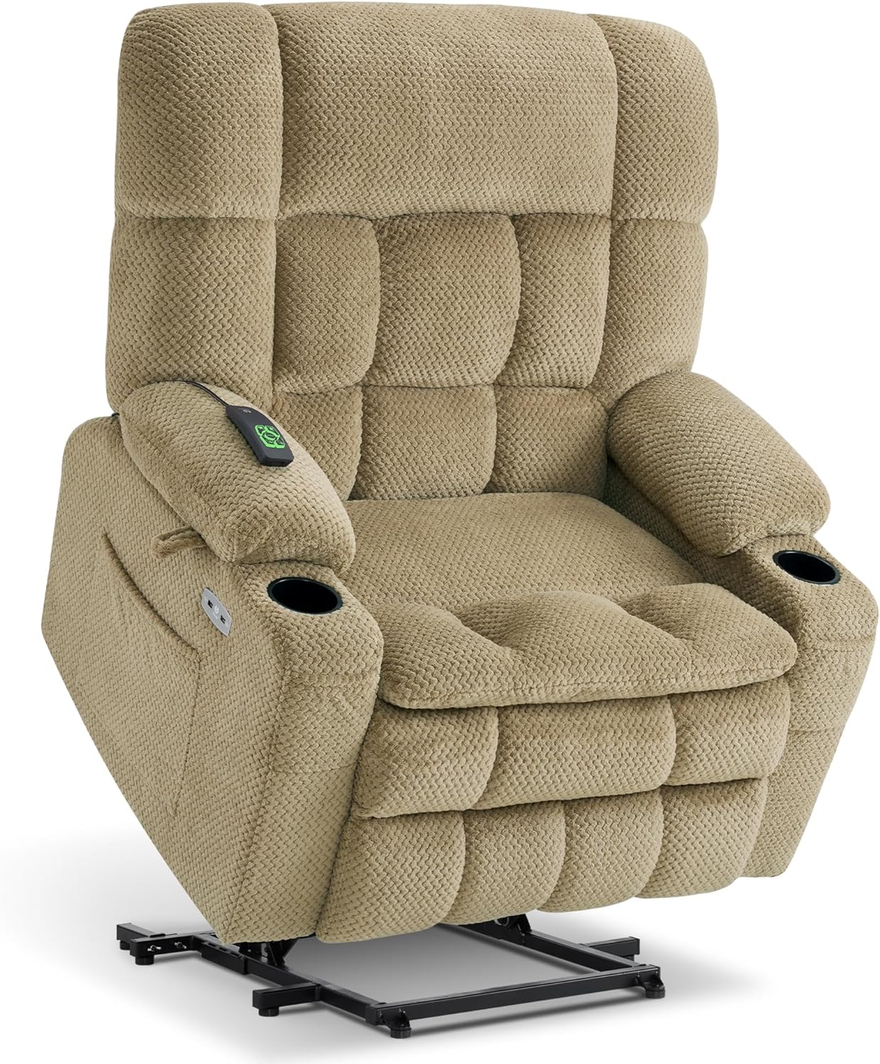 MCombo Dual Motor Power Lift Recliner Chair with Massage and Heat for Elderly People, Infinite Position, USB Ports, Cup Holders, Fabric 7890 (Medium, Yale Blue)