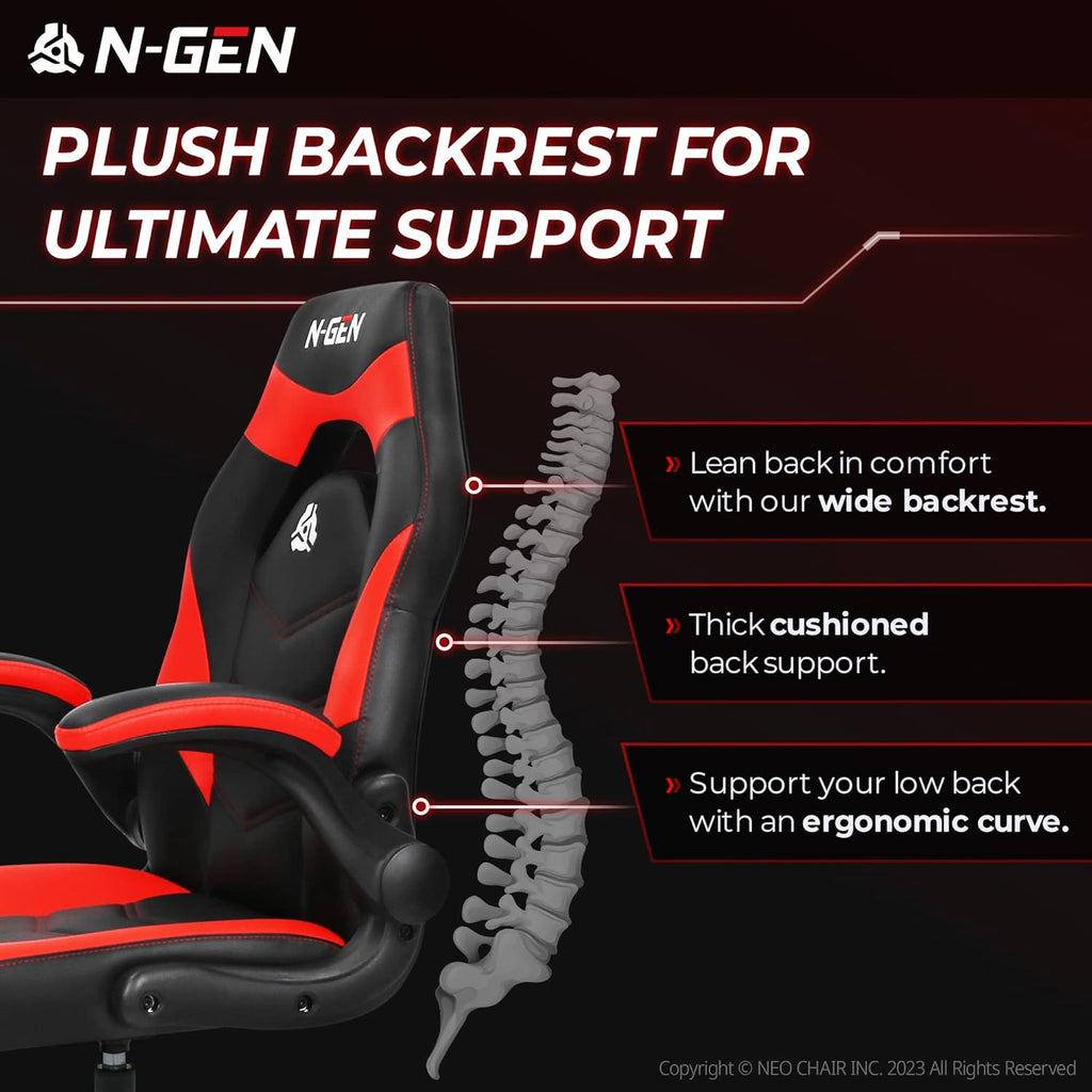 N-GEN Video Gaming Computer Chair Ergonomic Office Chair Desk Chair with Lumbar Support Flip Up Arms Adjustable Height Swivel PU Leather Executive with Wheels for Adults Women Men (Pink)