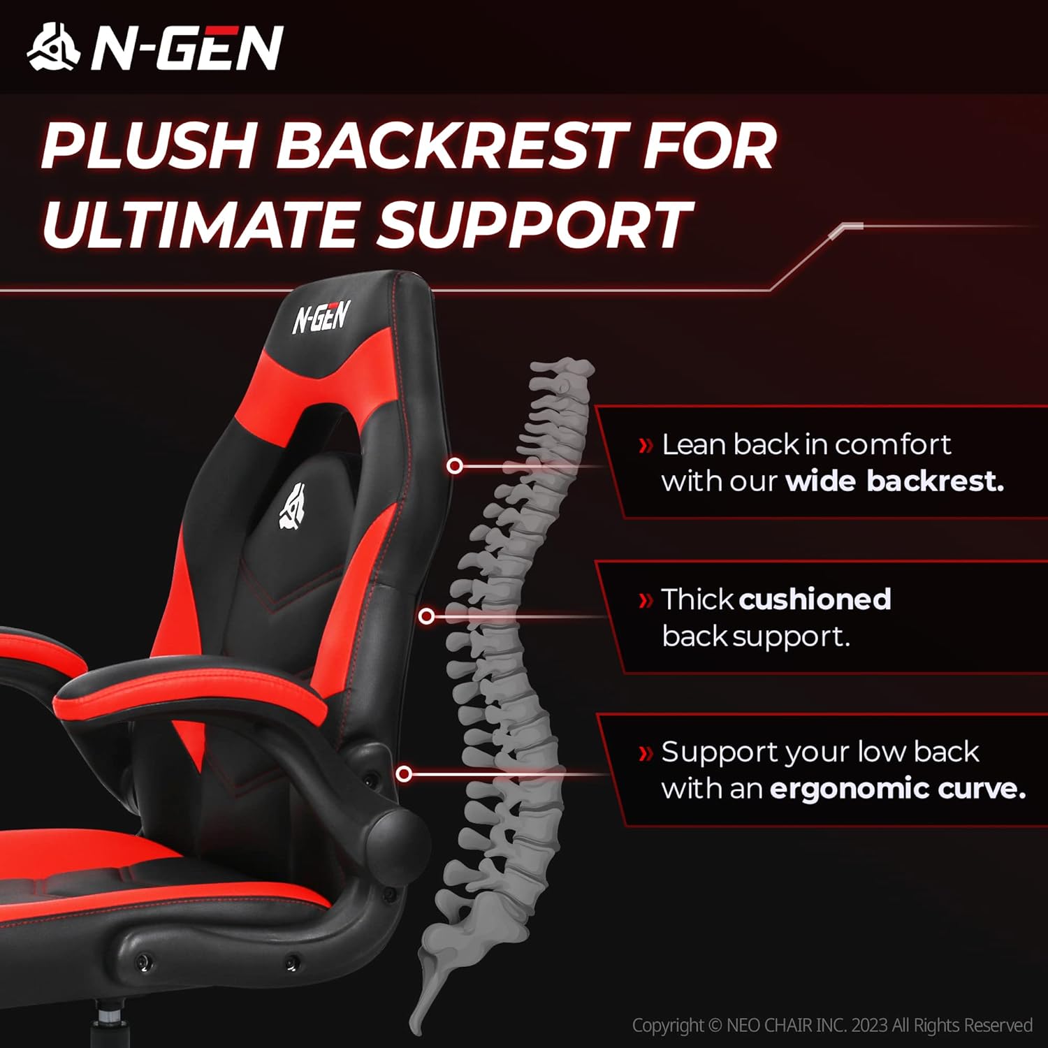 N-GEN Video Gaming Computer Chair Ergonomic Office Chair Desk Chair with Lumbar Support Flip Up Arms Adjustable Height Swivel PU Leather Executive with Wheels for Adults Women Men (Pink)