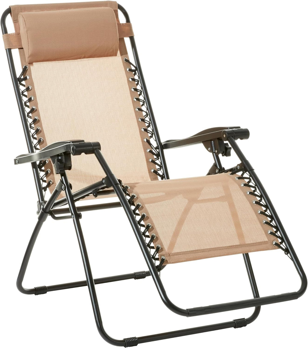 Basics Outdoor Textilene Adjustable Zero Gravity Folding Reclining Lounge Chair with Pillow, 26", Navy Blue