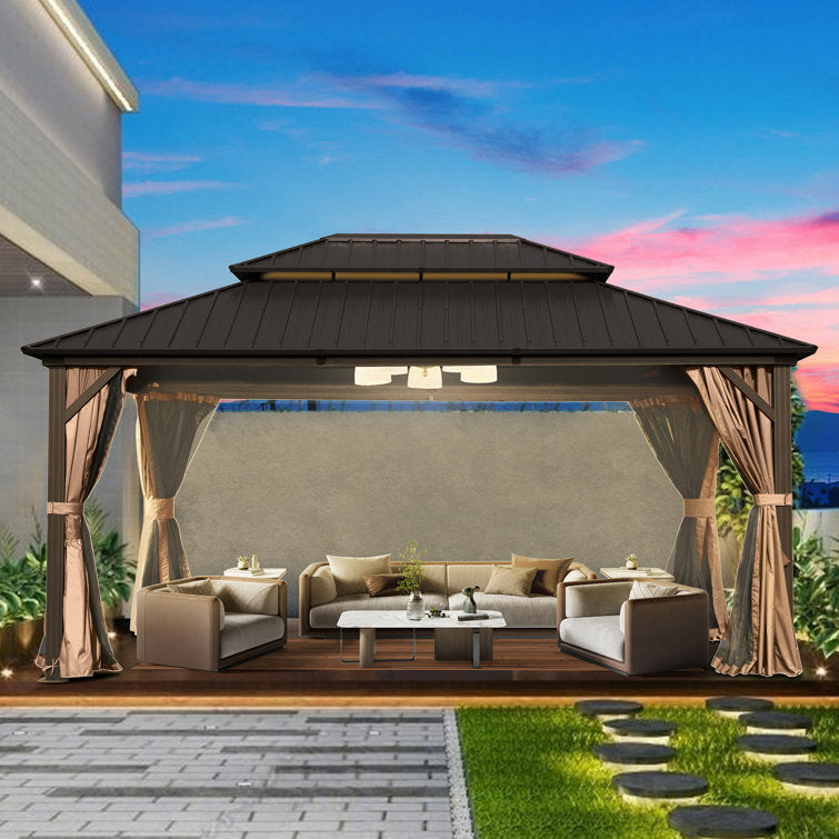 Galvanized Steel Patio Gazebo with Overhang Slope-design Double Roof