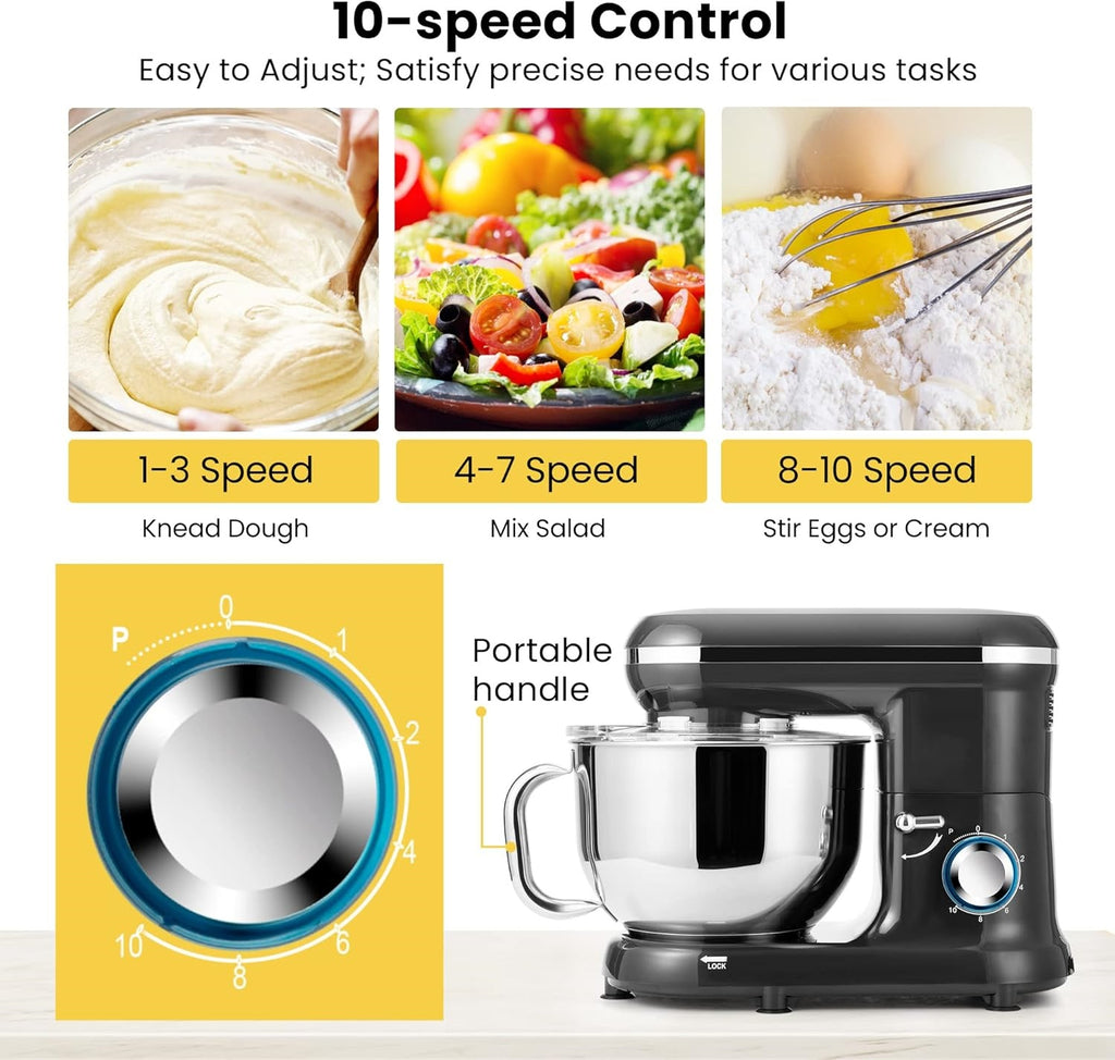 Stand Mixer, 660W 10 Speed 6 Quart Tilt-Head Kitchen Electric Food Mixer with Beater, Dough Hook, Wire Whip and Egg Separator