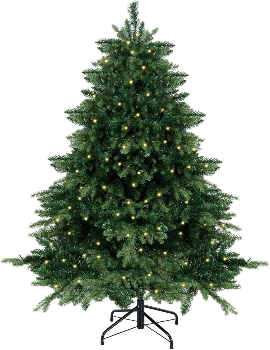 Naomi Home 6.5ft Rustic Christmas Tree with Lights, Realistic Classic Prelit with 2595 Branch Tips, 600 Warm Lights and Metal Stand, Aritificial Tree