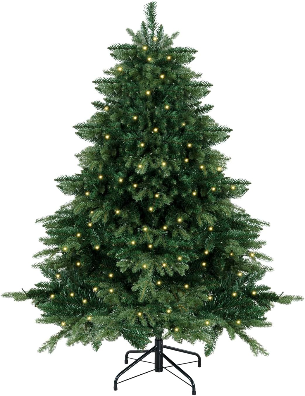 Naomi Home 6.5ft Rustic Christmas Tree with Lights, Realistic Classic Prelit with 2595 Branch Tips, 600 Warm Lights and Metal Stand, Aritificial Tree