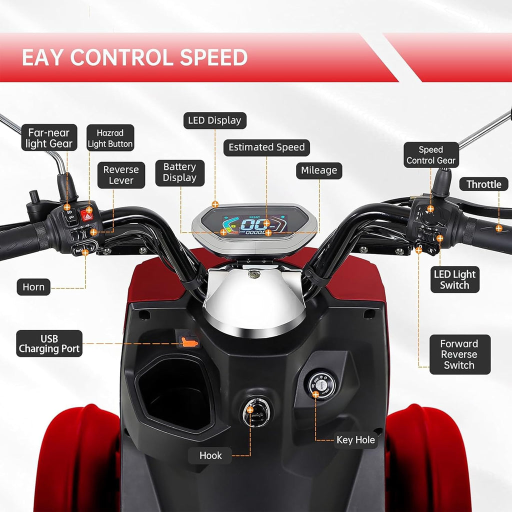 1000W 15 MPH Heavy Duty 4 Wheel Mobility Scooter 500lbs Loadweight, 3 Speed Control Mobility Scooters with 31 Mile Long Range Battery for Seniors & Adults Travel, 20° Max Climbing, Remote Key, Silver
