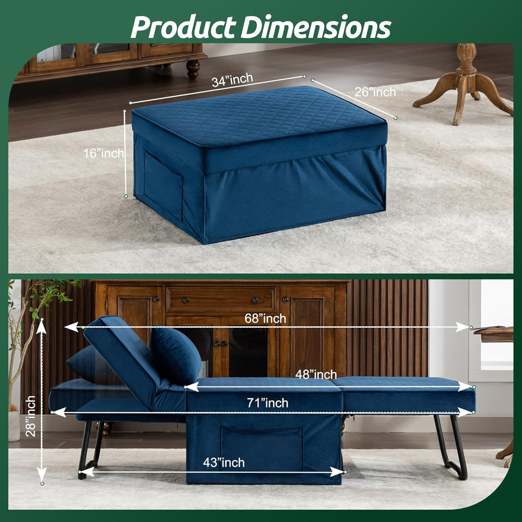 Sofa Bed, 4 in 1 Multi-Function Folding Ottoman Breathable Linen Couch Bed with Adjustable Backrest Modern Convertible Chair for Living Room Apartment Office