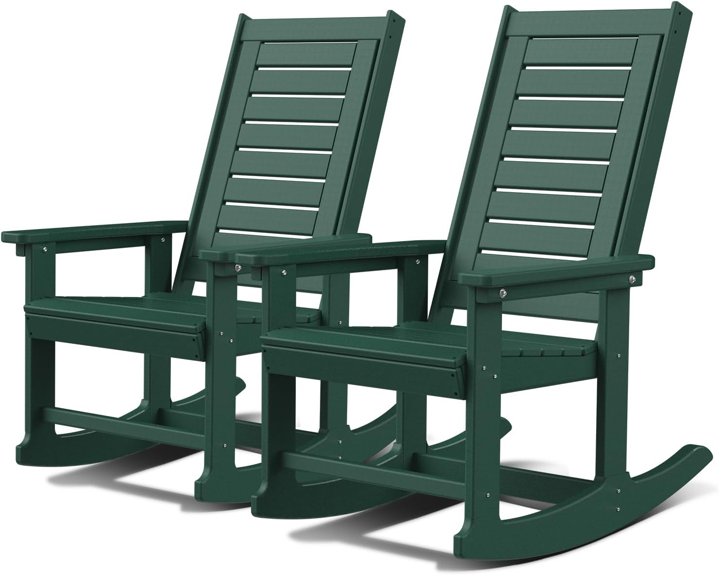 GREENVINES Outdoor Rocking Chairs | Set of 2 | Porch Rocker | HDPE Plastic | Black | Oversized Rockers | High Back | Big & Tall | Ladder Back | for Patio Outside Backyard Balcony Garden