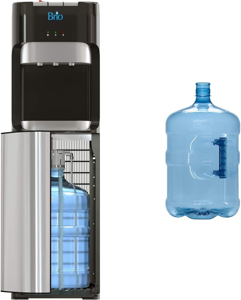 Brio Bottom Loading Water Cooler Dispenser for 5 Gallon Bottles - 3 Temperatures with Hot, Room & Cold Spouts, Child Safety Lock, LED Display with Empty Bottle Alert, Stainless Steel