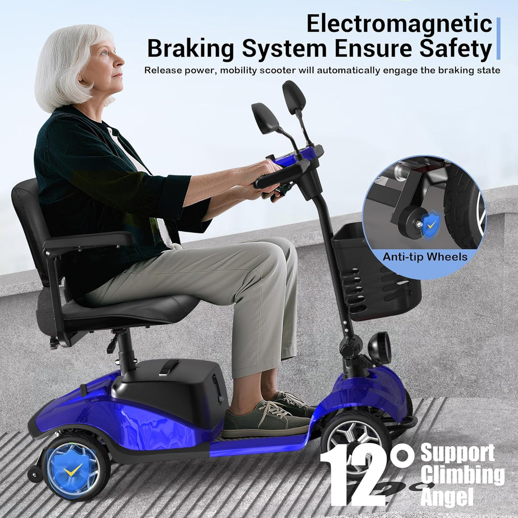 4-Wheel Mobility Scooter for Seniors, Foldable Electric Scooter, Lightweight Powered Electric Wheelchair, Compact Heavy Duty Scooter with Electromagnetic Brake, Rotating Seat, 350LBS Capacity-Red