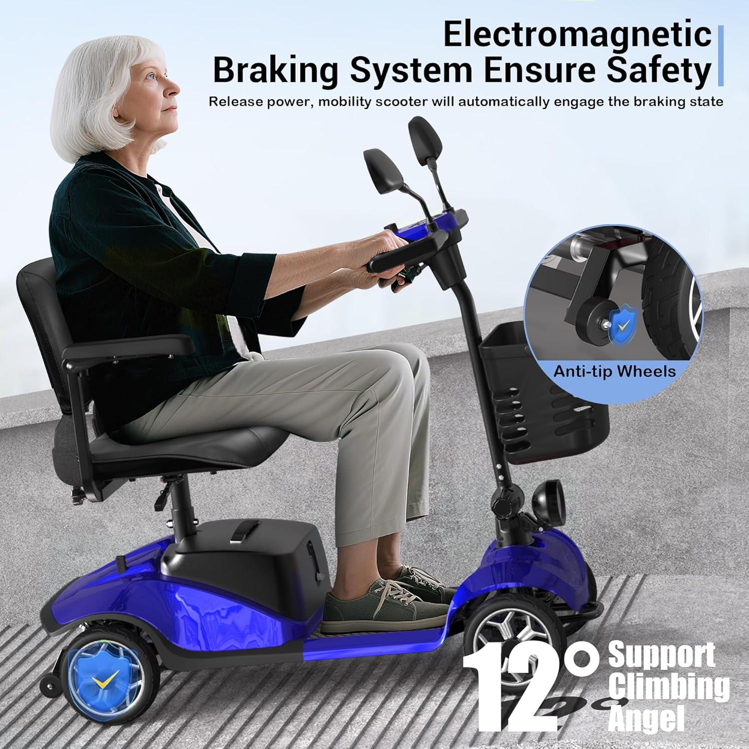 4-Wheel Mobility Scooter for Seniors, Foldable Electric Scooter, Lightweight Powered Electric Wheelchair, Compact Heavy Duty Scooter with Electromagnetic Brake, Rotating Seat, 350LBS Capacity-Red