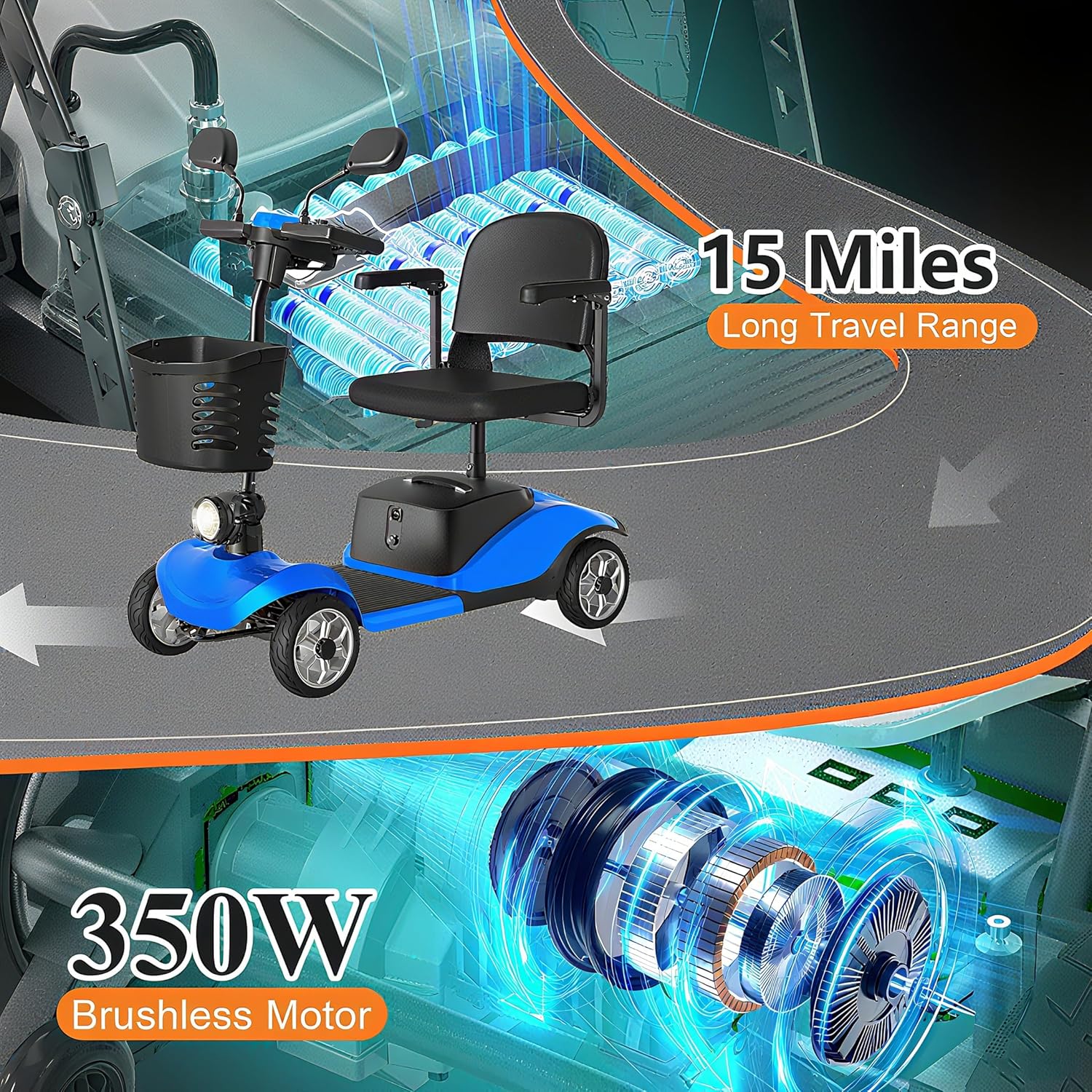 Mobility Scooter for Adults, Foldable 4 Wheel Motorized Mobility Scooter w/Dustproof Cover, 350LBS Capacity & Removable Lithium Battery, Seniors 25Miles Electric Powered Mobility for Outdoor